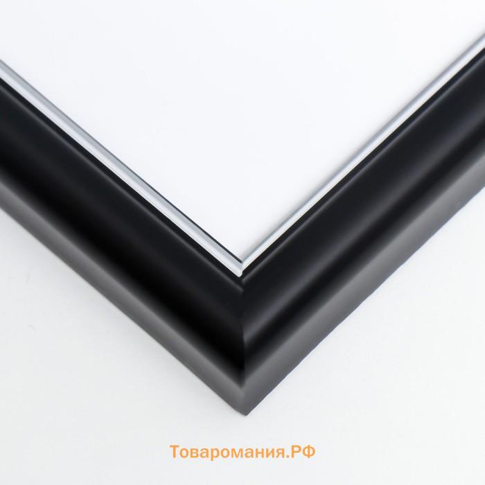 Фоторамка пластик "МИРАМ" 21х29,7 см, (A4) чёрный с серебром (пластиковый экран)