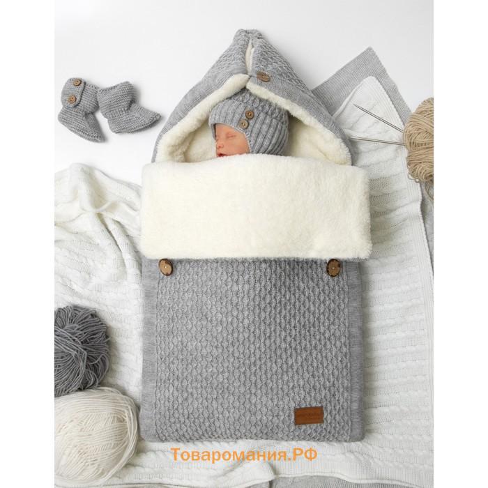 Шапочка на завязках с помпоном детская Amarobaby Pure Love Wool, утеплённая, размер 38-40 см, цвет серый