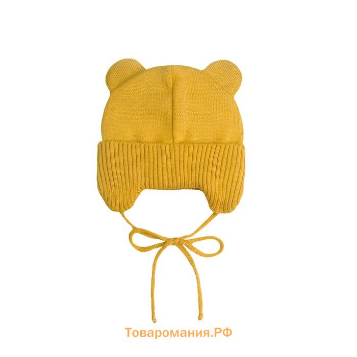 Шапочка на завязках с ушками детская Amarobaby Pure Love Bear, с подкладом, размер 44-46 см, цвет жёлтый