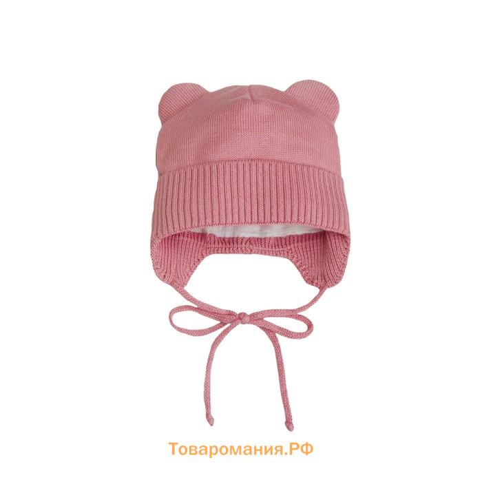 Шапочка на завязках с ушками детская Amarobaby Pure Love Bear, с подкладом, размер 46-48 см, цвет розовый