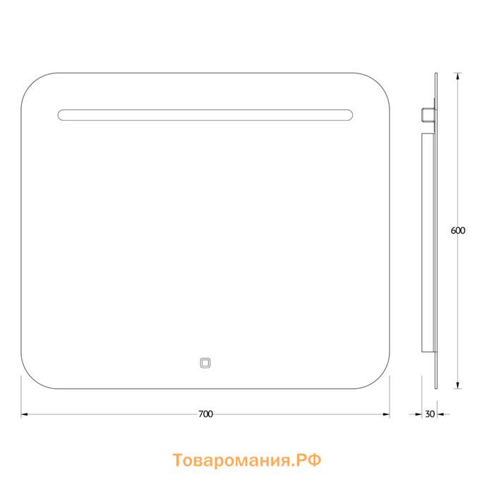 Зеркало Evororm, встроенный LED-светильником, сенсорный выключатель, 5,5W 70х60 см, нейтральный белы