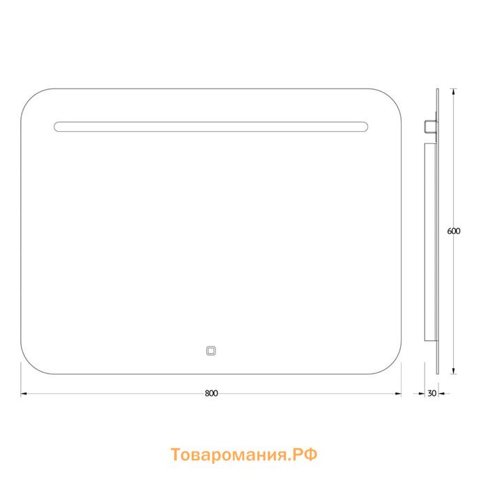 Зеркало Evororm, встроенный LED-светильником, сенсорный выключатель, 6,5W, 80х60 см, нейтральный бел