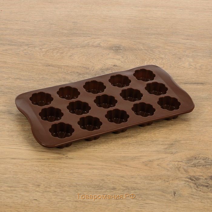 Форма для конфет и шоколада «Цветочки», силикон, 21×10×2 см, 15 ячеек, цвет МИКС