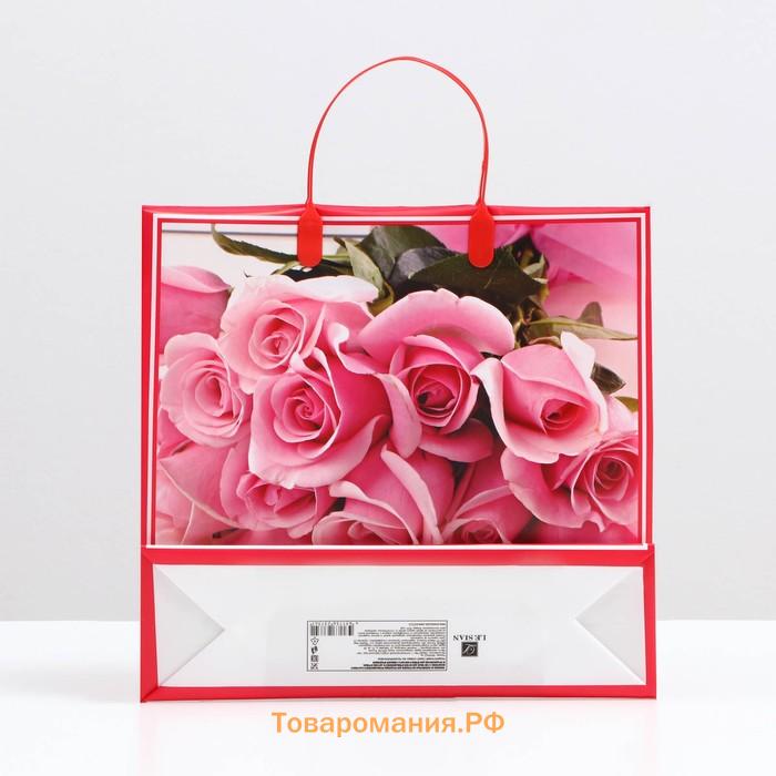 Пакет "Розовые розы", мягкий пластик, 29 x 30 см, 100 мкм