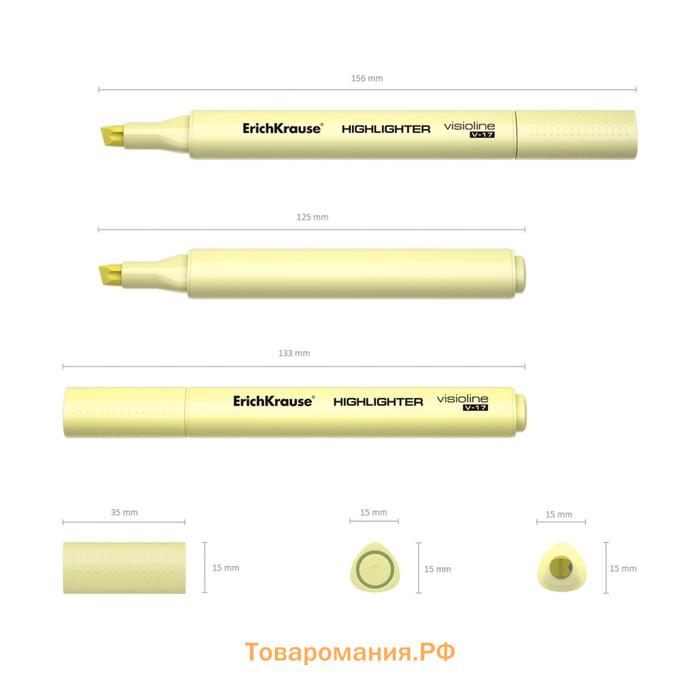 Маркер текстовыделитель ErichKrause Visioline V-17 Pastel, 0.6-4.5 мм, чернила на водной основе, жёлтый