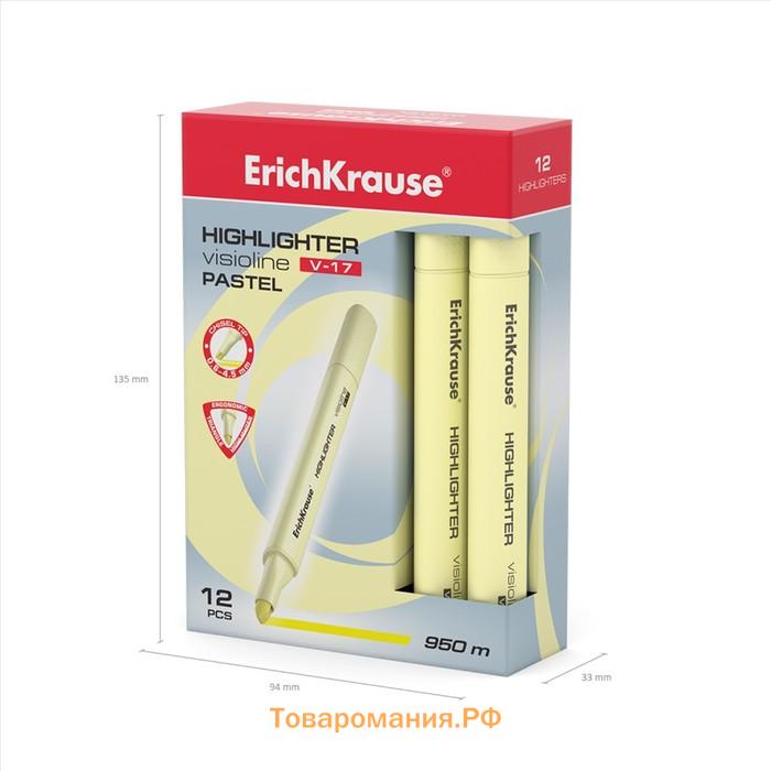 Маркер текстовыделитель ErichKrause Visioline V-17 Pastel, 0.6-4.5 мм, чернила на водной основе, жёлтый