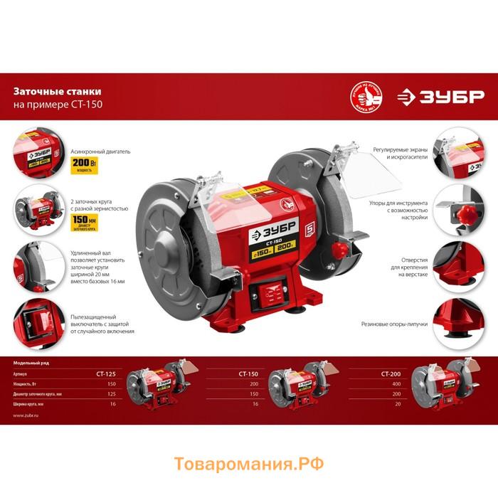 Станок заточной ЗУБР СТ-125, 220 В, 150 Вт, 2950 об/мин, диски 125х12.7 мм, Р60/Р80