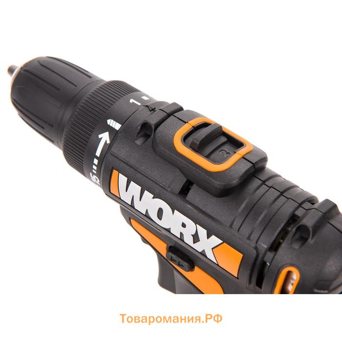 Дрель-шуруповерт аккумуляторная WORX WX101.9, 20 В, 30 Нм, Li-Ion, БЕЗ ЗУ и АКБ