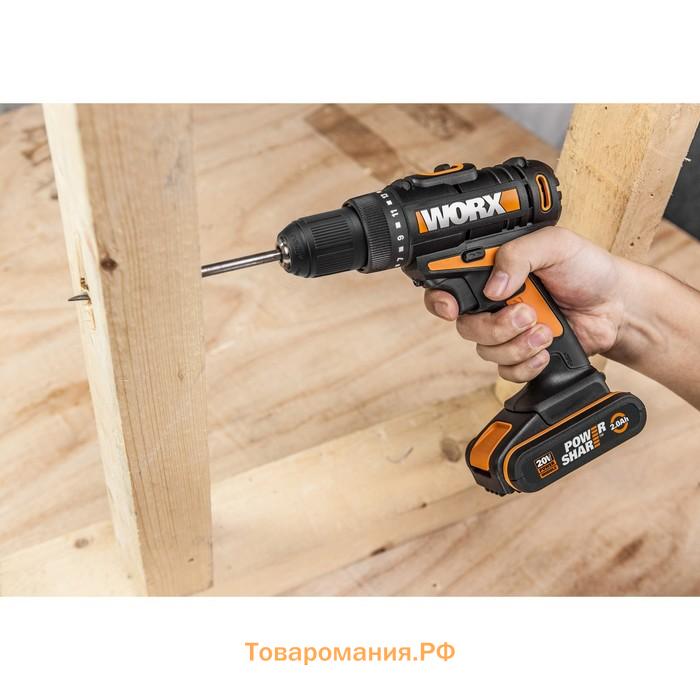 Дрель-шуруповерт аккумуляторная WORX WX101.9, 20 В, 30 Нм, Li-Ion, БЕЗ ЗУ и АКБ