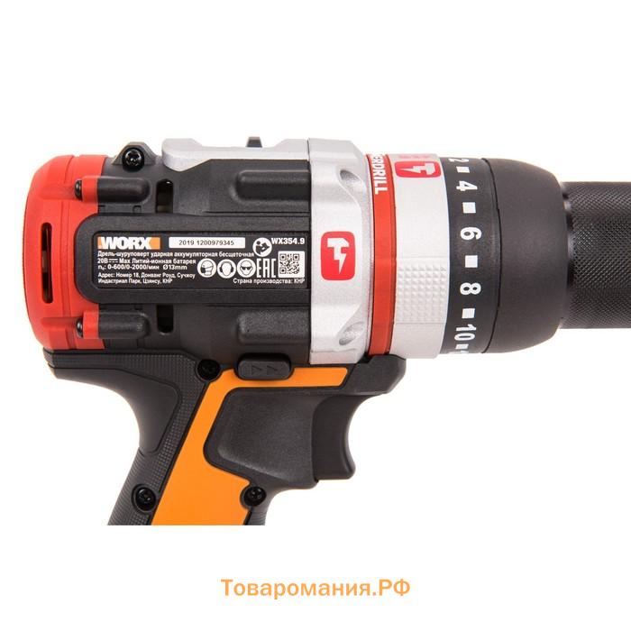 Дрель-шуруповерт ударная аккумуляторная WORX WX354.9, 20 В, 60 Нм, без ЗУ и АКБ