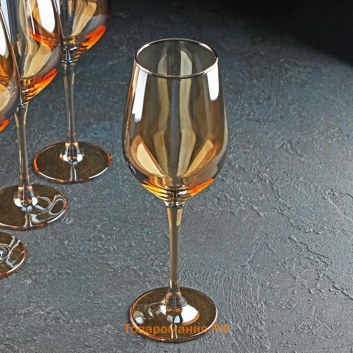 Набор стеклянных бокалов для вина «Золотой мёд», 350 мл, 4 шт