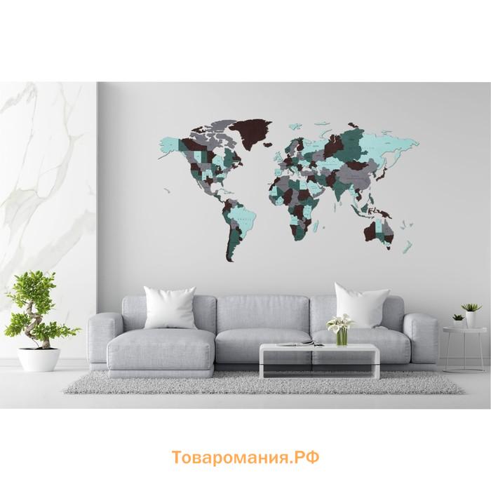 Карта мира деревянная Eco Wood Art Wooden World Map Emerald Planet, объёмная, трёхуровневая, размер L, 192x105 см, цвет изумурудный