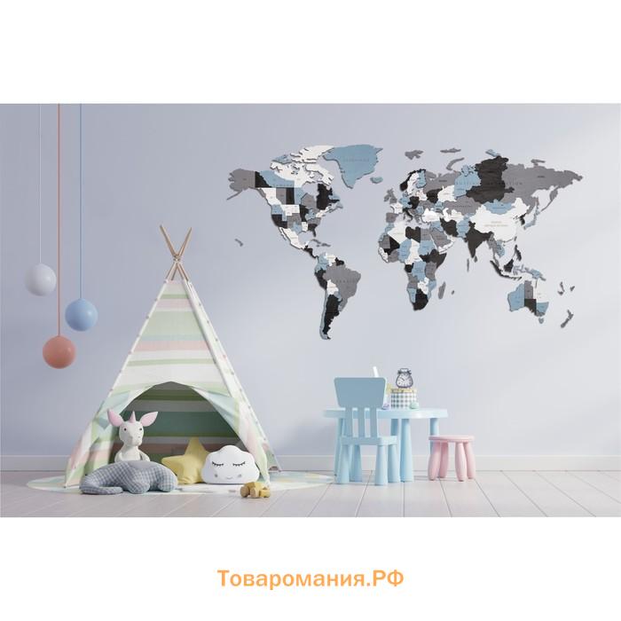 Карта мира деревянная Eco Wood Art Wooden World Map Smoky Dreams, объёмная, трёхуровневая, размер S, 100x55 см, цвет дымчатый