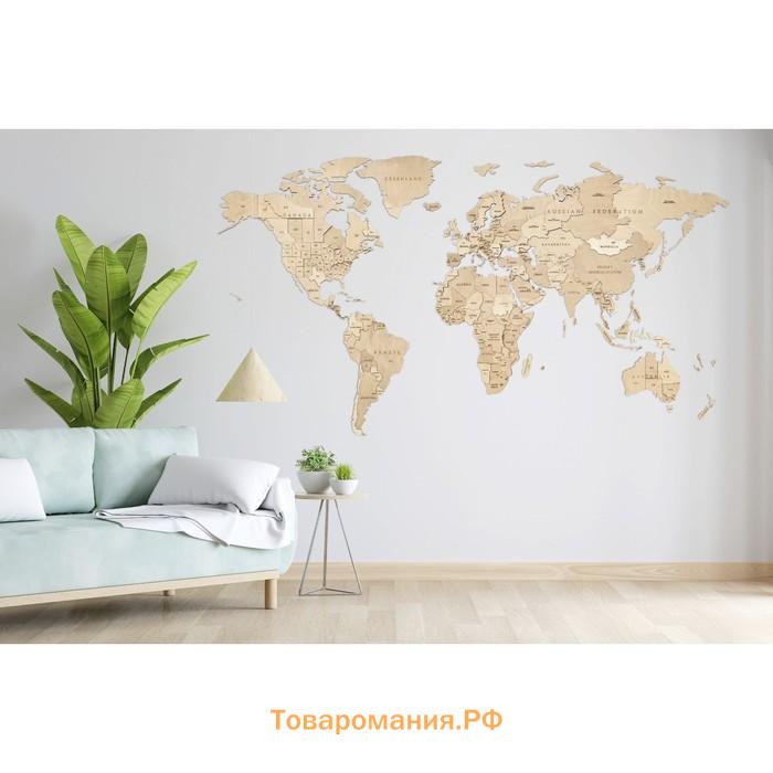 Карта мира деревянная Eco Wood Art Wooden World Map Untouched World, объёмная, трёхуровневая, размер S, 100x55 см, цвет натуральный