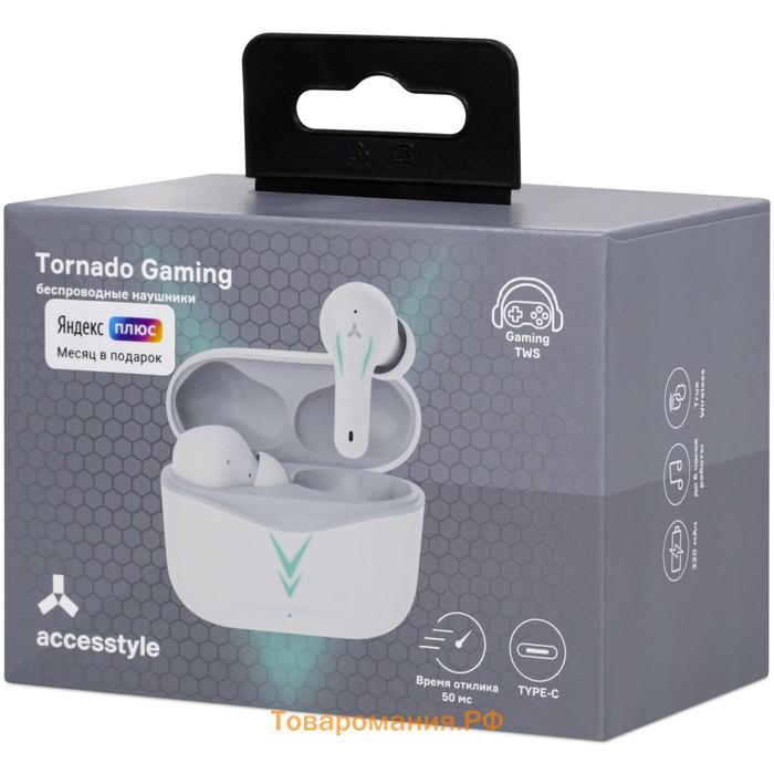 Наушники Accesstyle Tornado Gaming TWS, игровые, до 6 часов, BT 5.1, отклик 50 мс, белые