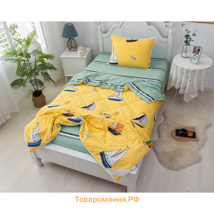 Постельное бельё с одеялом 1.5 сп Sofi De Marko «Кораблики», размер 160х230 см, 160х220 см, 50х70 см, цвет жёлтый