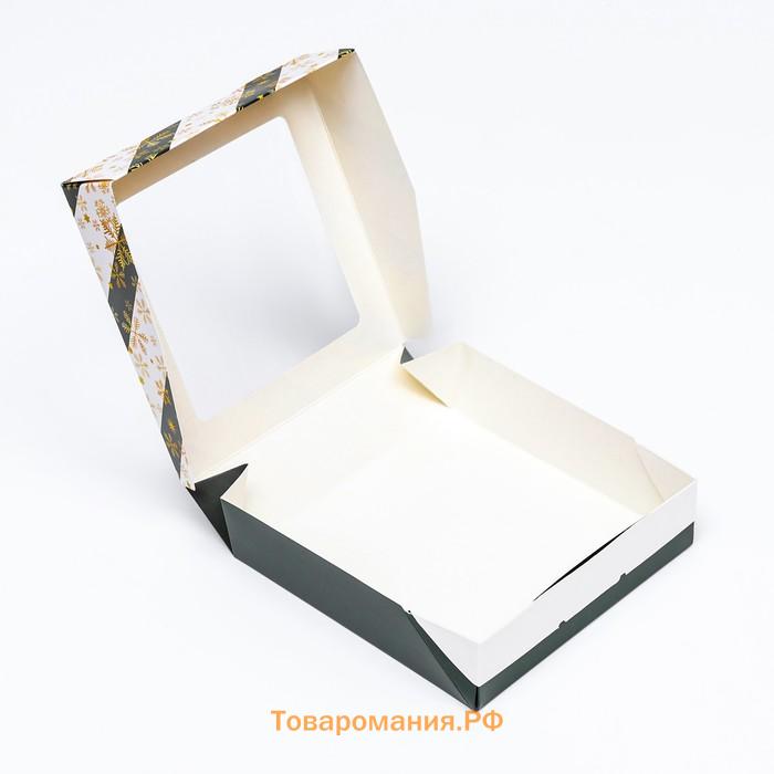 Коробка подарочная новогодняя складная с окном «Снежинка», 15×15×4 см