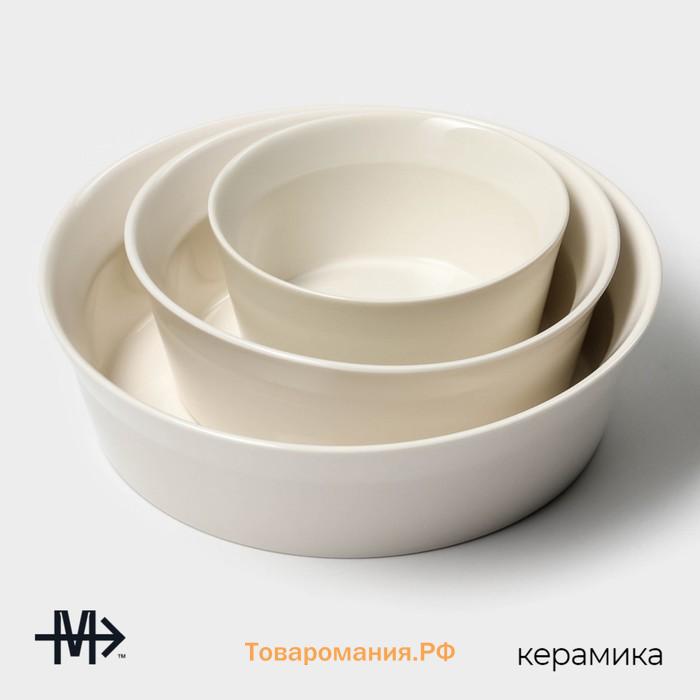 Салатники Magistro Whitewarm, 380/700/1.2 л, d=12/16/20.5 см, набор 3 шт., фарфор, белые
