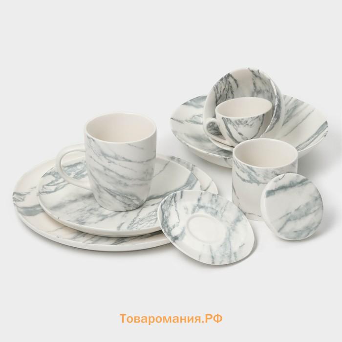 Салатники Magistro Real Marble, 380 мл, 11.6×6.5 см, набор 2 шт., фарфор, белые