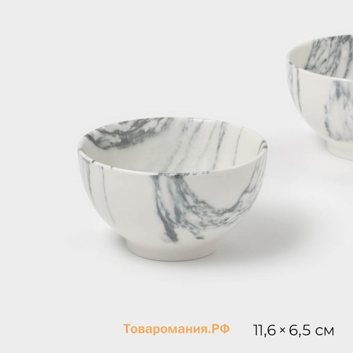 Салатники Magistro Real Marble, 380 мл, 11.6×6.5 см, набор 2 шт., фарфор, белые