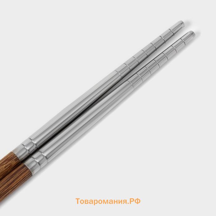 Палочки для суши из неражавеющей стали Magistro, d=0.8 см, 25 см, набор 2 пары, 304 сталь, серебристые