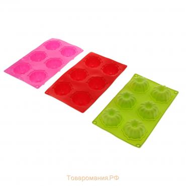 Форма для выпечки «Немецкий кекс», силикон, 17×27 см, 6 ячеек (d=7 см), цвет розовый