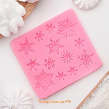 Молд «Снежинки», силикон, 8,6×8,6 см, цвет розовый