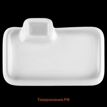 Блюдо фарфоровое прямоугольное с соусником Wilmax Teona, 20×12 см, белое
