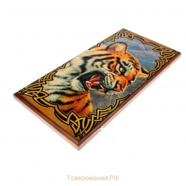 Нарды деревянные большие, настольная игра "Тигр", 40 х 40 см, с шашками