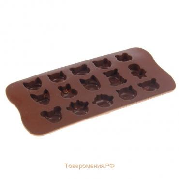 Форма для конфет и шоколада «Мордашки», силикон, 21×10,5 см, 15 ячеек (2,5×2,3 см), цвет МИКС