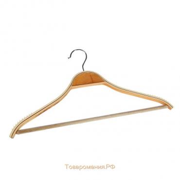 Плечики - вешалка для одежды, 44×23 см, деревянная сорт А, с перекладиной, антискользящее покрытие, цвет светлое дерево
