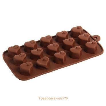 Форма для конфет и шоколада «Сердцеедка», силикон, 21,5×11×1,5 см, 15 ячеек, цвет коричневый