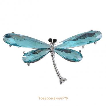 Брошь «Стрекоза», граненые крылья, цвет синий в серебре