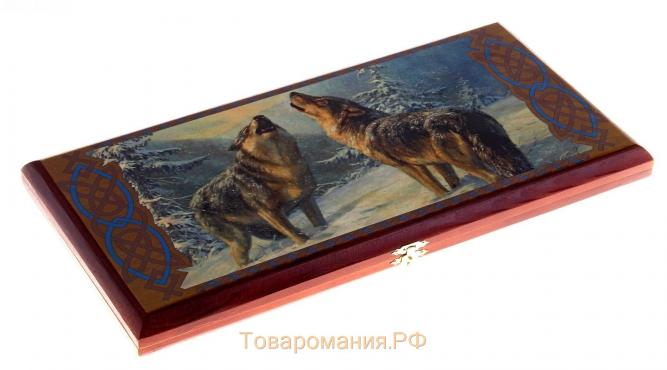 Нарды деревянные большие, настольная игра "Волки", 40 х 40 см, с шашками