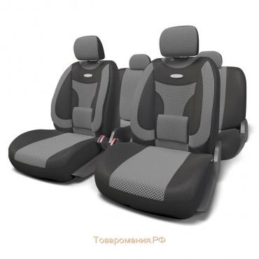 Авточехлы универcальные AUTOPROFI EXTRA COMFORT, ECO-1105 BK/D.GY (M), формованный велюр, набор из 11 предметов, цвет чёрный/тёмно-серый