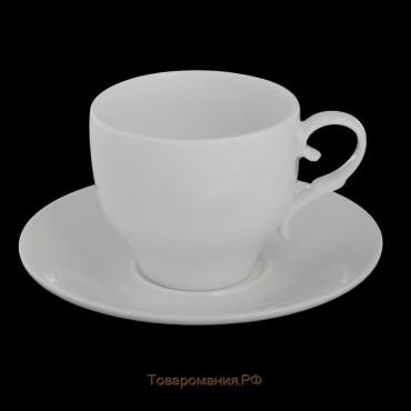 Чайная пара фарфоровая Wilmax, 2 предмета: чашка 170 мл, блюдце d=12,7 см, цвет белый