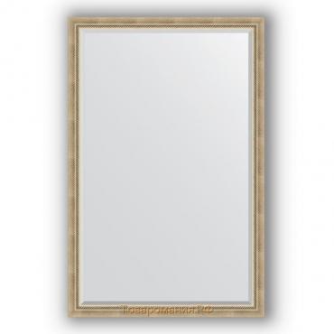 Зеркало с фацетом в багетной раме - состаренное серебро с плетением 70 мм, 113 х 173 см, Evoform