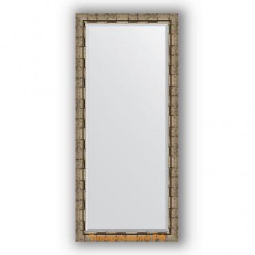 Зеркало с фацетом в багетной раме - серебряный бамбук 73 мм, 73 х 163 см, Evoform