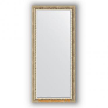 Зеркало с фацетом в багетной раме - состаренное серебро с плетением 70 мм, 73 х 163 см, Evoform