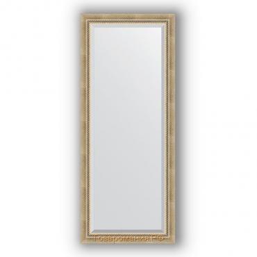 Зеркало с фацетом в багетной раме - состаренное серебро с плетением 70 мм, 63 х 153 см, Evoform