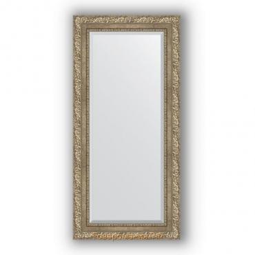 Зеркало с фацетом в багетной раме - виньетка античное серебро 85 мм, 55 х 115 см, Evoform