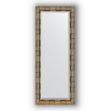 Зеркало с фацетом в багетной раме - серебряный бамбук 73 мм, 53 х 133 см, Evoform
