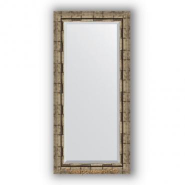 Зеркало с фацетом в багетной раме - серебряный бамбук 73 мм, 53 х 113 см, Evoform