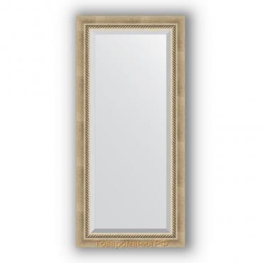 Зеркало с фацетом в багетной раме - состаренное серебро с плетением 70 мм, 53 х 113 см, Evoform