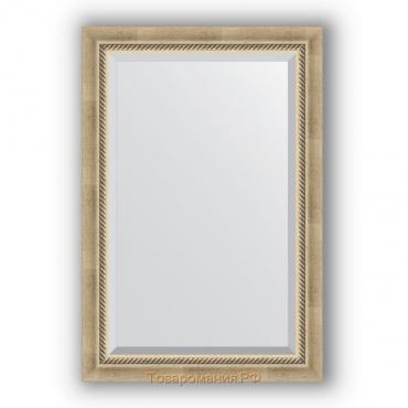 Зеркало с фацетом в багетной раме - состаренное серебро с плетением 70 мм, 63 х 93 см, Evoform