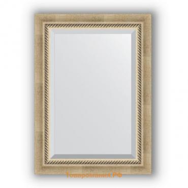 Зеркало с фацетом в багетной раме - состаренное серебро с плетением 70 мм, 53 х 73 см, Evoform