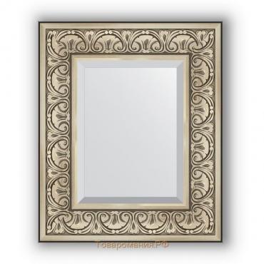 Зеркало с фацетом в багетной раме - барокко серебро 106 мм, 50 х 60 см, Evoform
