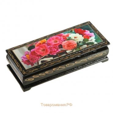 Шкатулка «Цветы в корзинке», 14×6 см, лаковая миниатюра