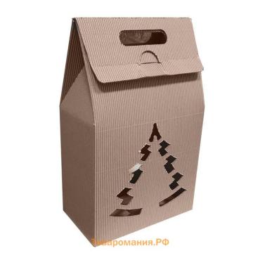 Подарочная коробка под бутылки «Сумка с ёлкой», бурая, сборная, 24×13.5×40 см