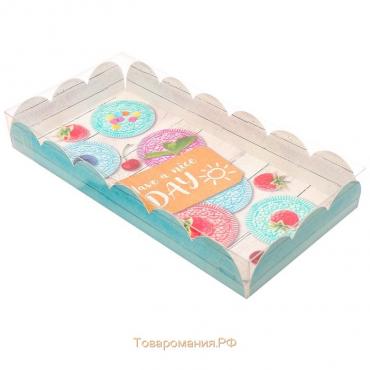 Коробка для печенья, кондитерская упаковка с PVC крышкой, Have a nice day, 10.5 х 21 х 3 см